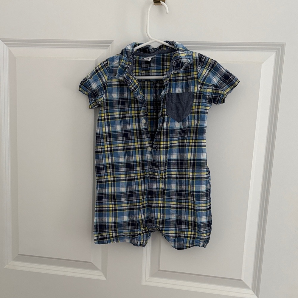 Carter's Blue and Yellow Plaid Button Down One Piece